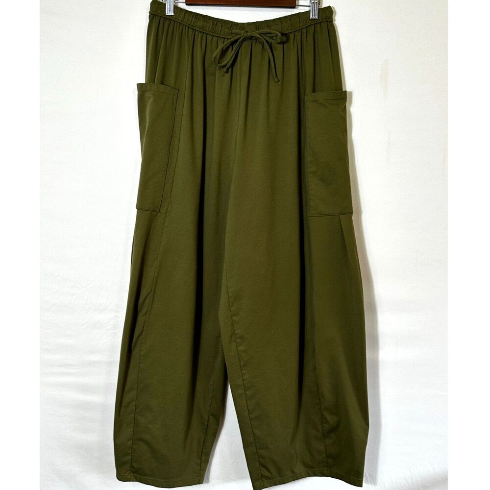 Halara Women's High Rise Drawstring Wide Leg Green Casual Pants w/ Pockets SZ M